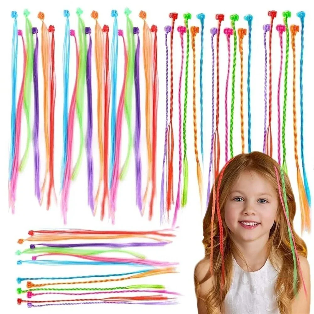 48 Pack Hair Accessories for Girls, Colored Hair Extensions for Kids Nylon Rainb